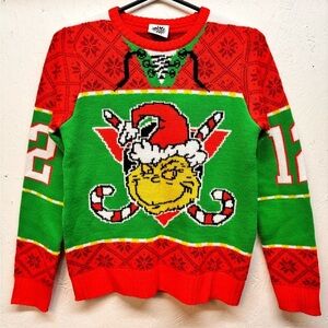 Dr. Seuss The Grinch Hockey Jersey Style Ugly Christmas Sweater